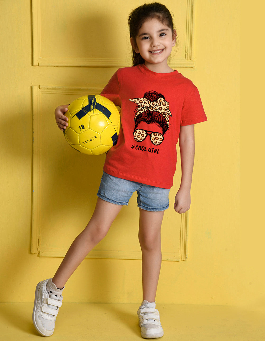 NUSYL Girls Red Cool Girls Text Printed Half sleeve t-Shirt