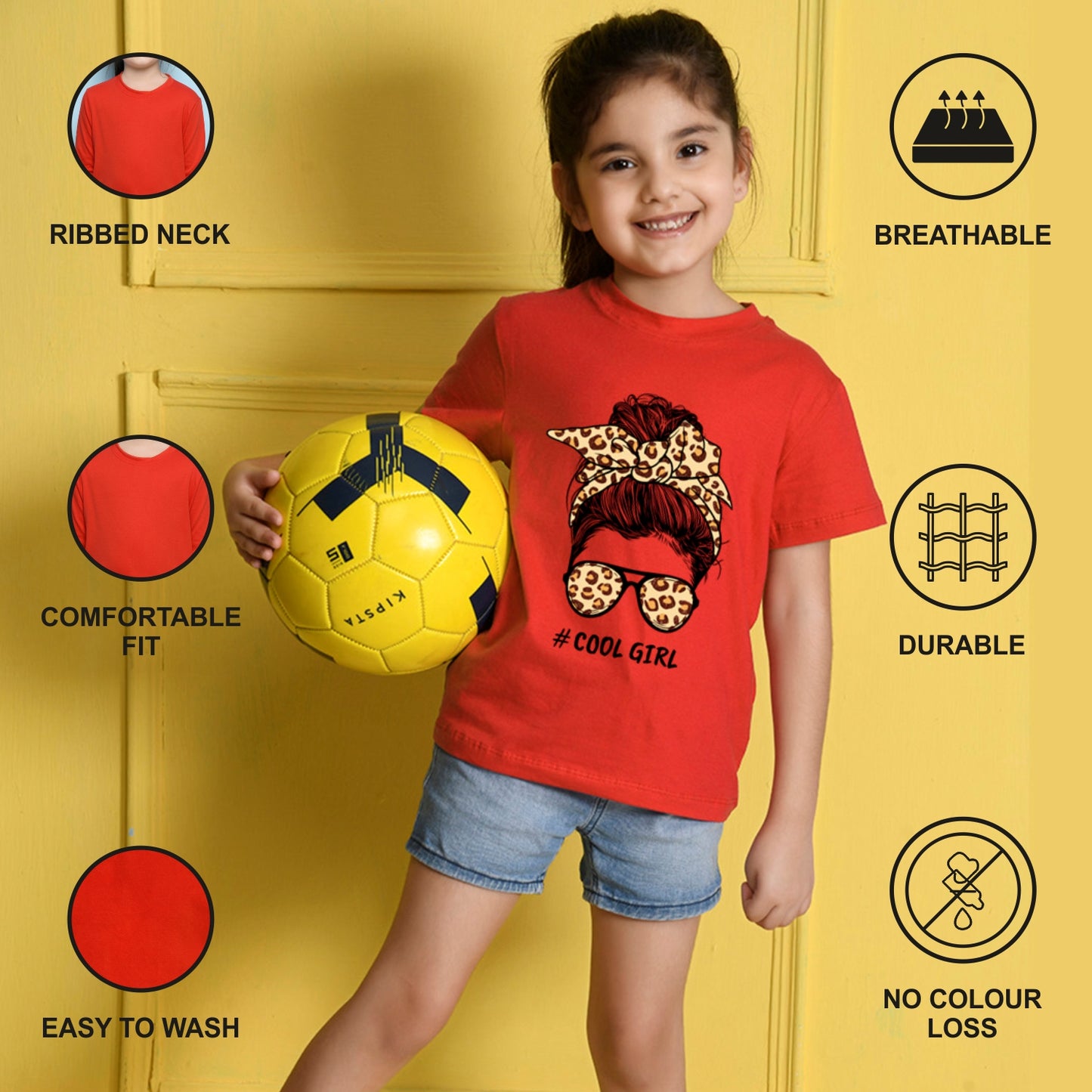 NUSYL Girls Red Cool Girls Text Printed Half sleeve t-Shirt