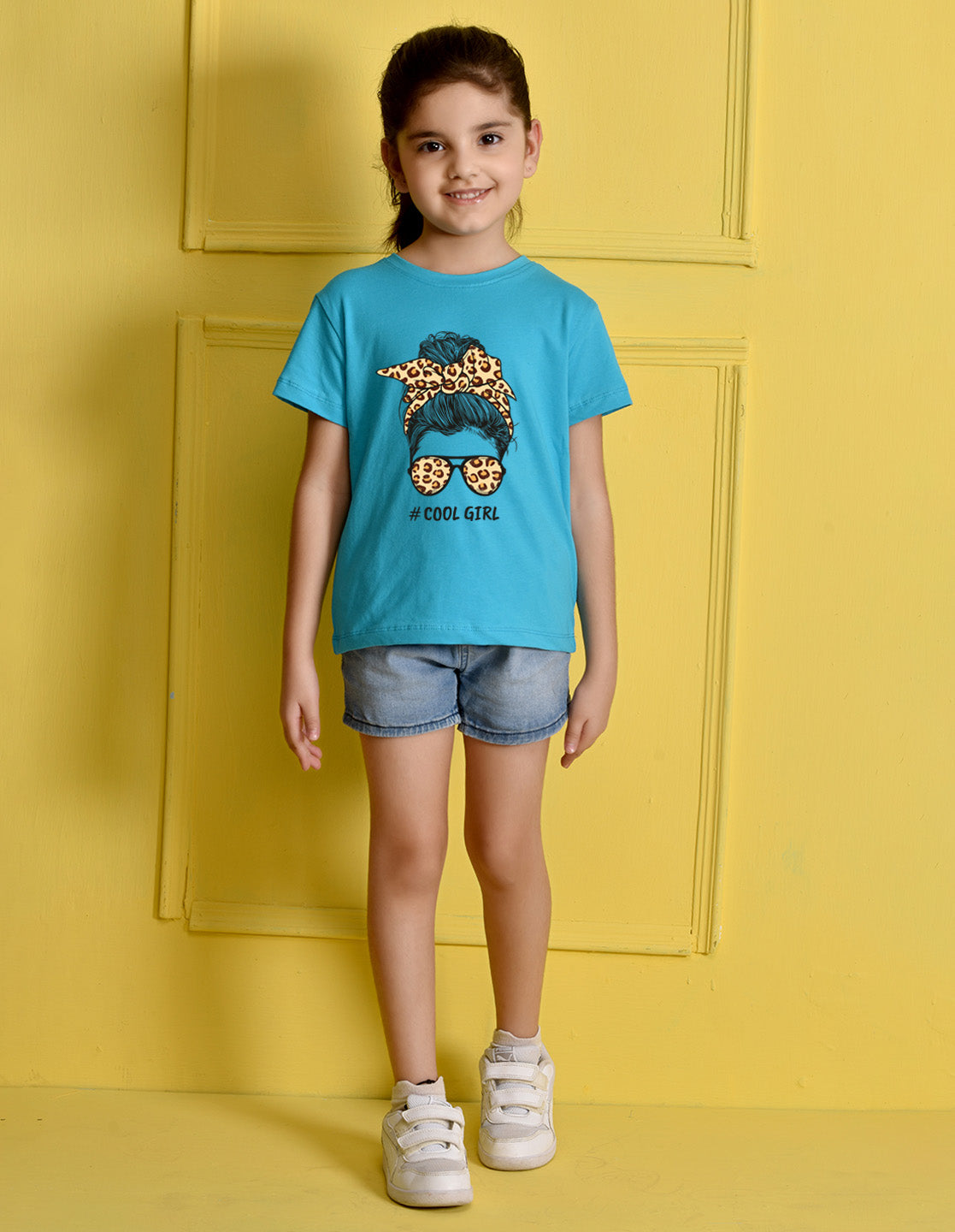 Nusyl Girls Sky Blue Cool Girls Text Printed Cotton Half Sleeve Regular Fit T-Shirts for Girls