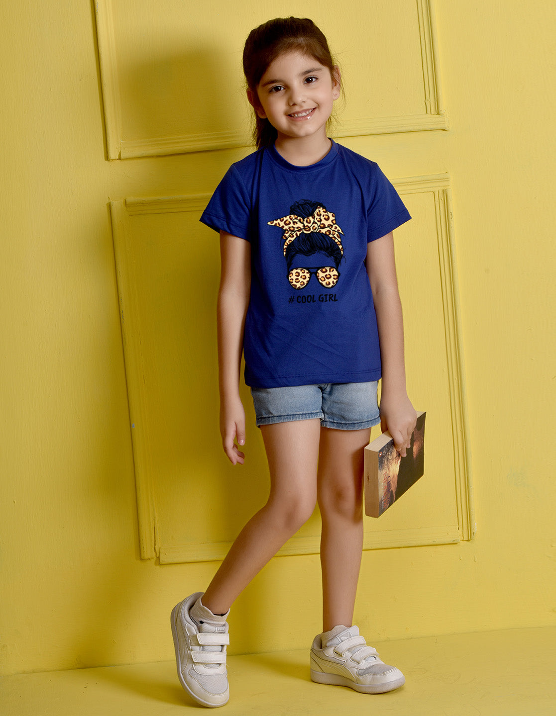 NUSYL Girls Royal Blue Cool Girls Text Printed Half sleeve t-Shirt