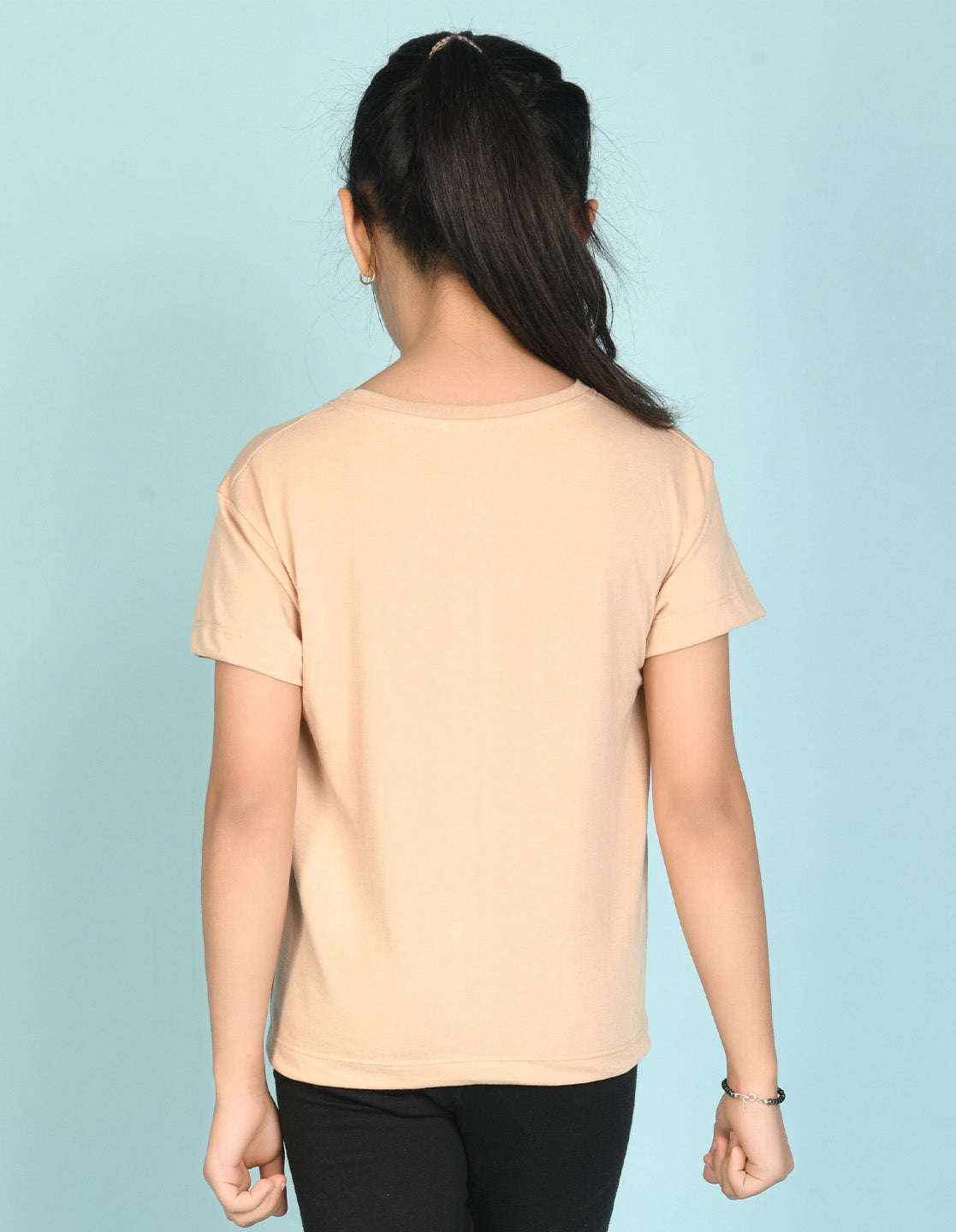 Nusyl Girl's Beige Enjoy The Little Things Text Printed Regular Fit T-Shirt