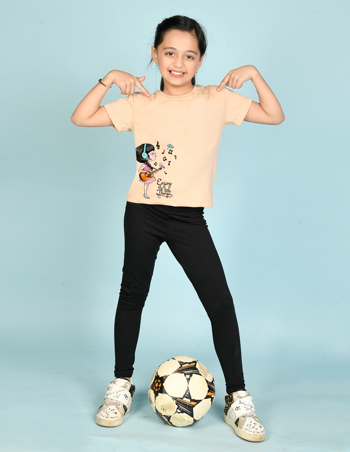 Nusyl Girl's Beige Enjoy The Little Things Text Printed Regular Fit T-Shirt