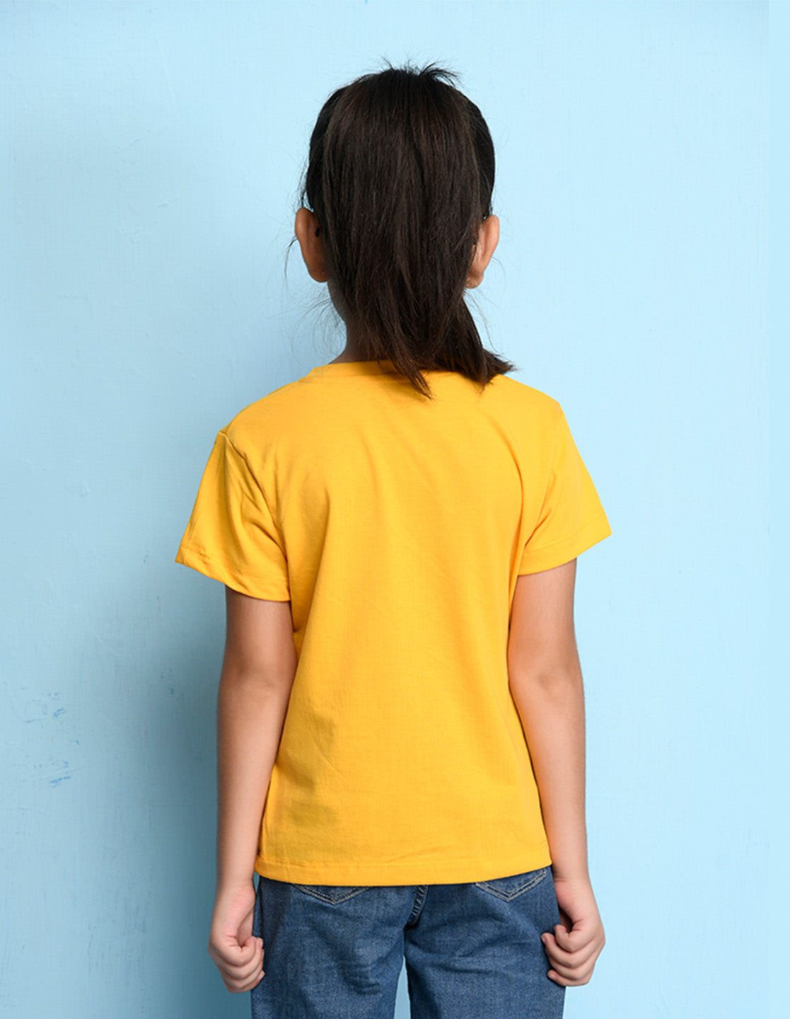 Nusyl Girl's Yellow Butterfly & Dream Text Printed Regular Fit T-Shirt