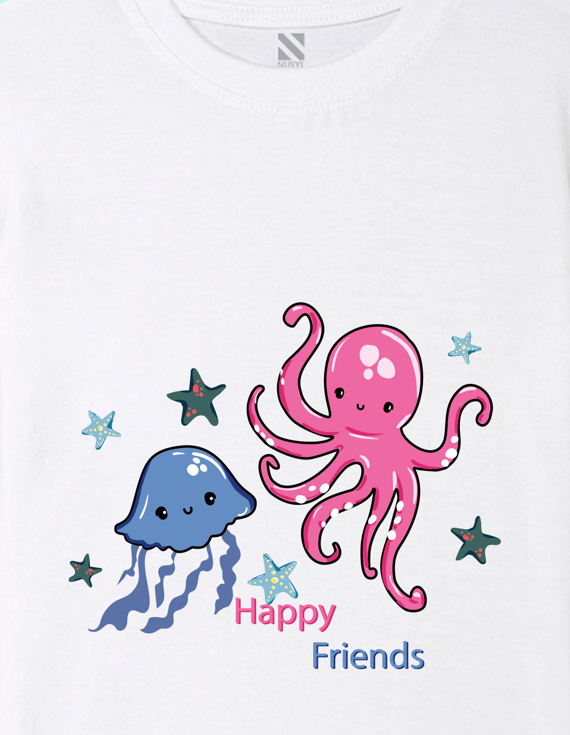 Nusyl Girl's White Cute Jellyfish & Text Printed Regular Fit T-Shirt