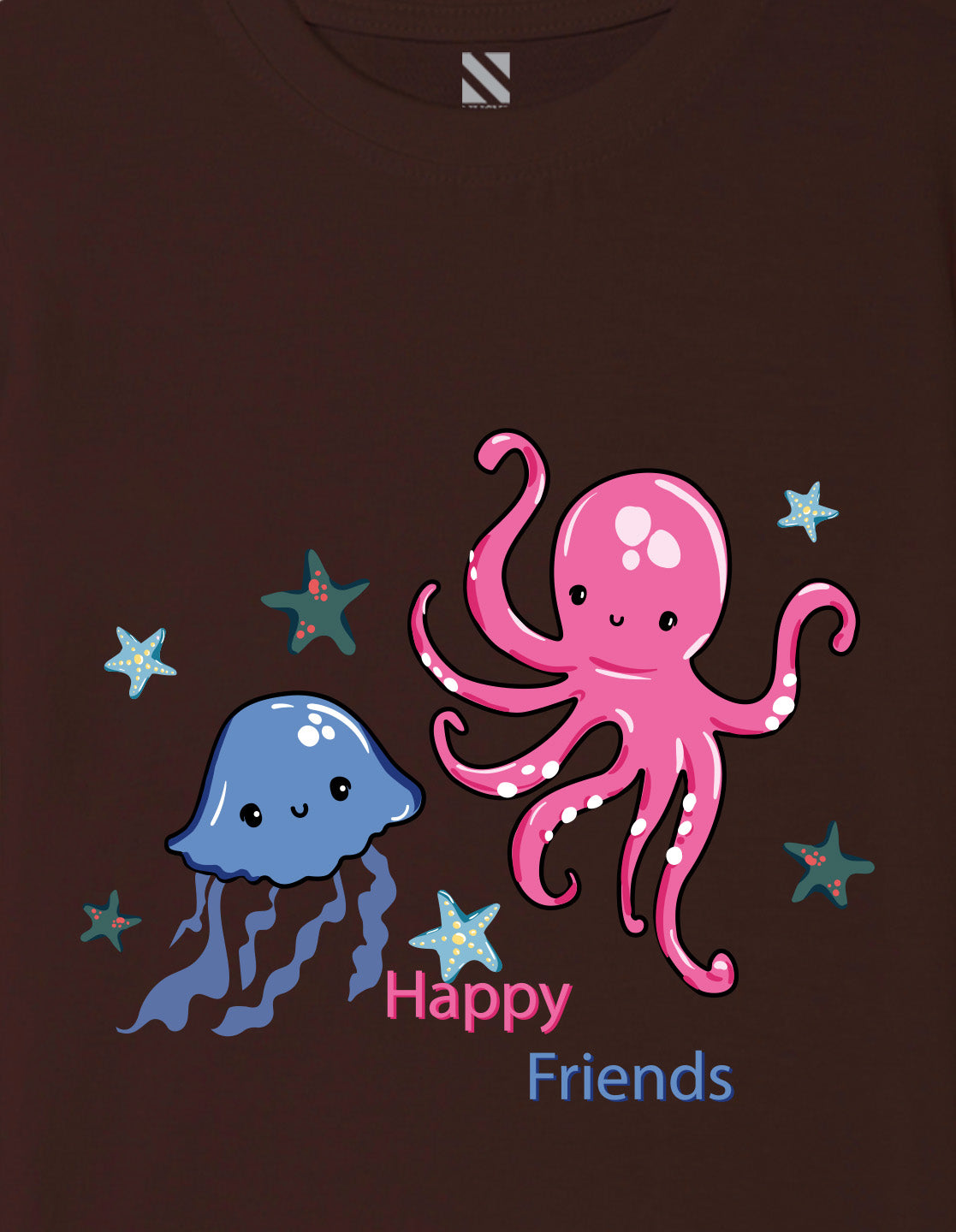 Nusyl Girl's Brown Cute Jellyfish & Text Printed Regular Fit T-Shirt
