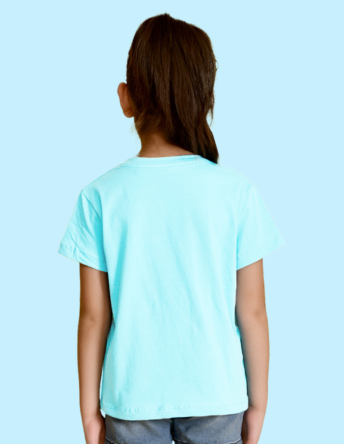 Nusyl Girl's Sky Blue Cute Jellyfish & Text Printed Regular Fit T-Shirt
