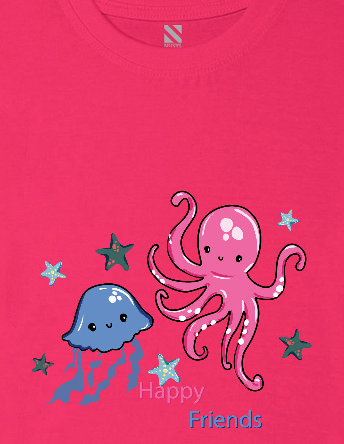 Nusyl Girl's Hot Pink Cute Jellyfish & Text Printed Regular Fit T-Shirt