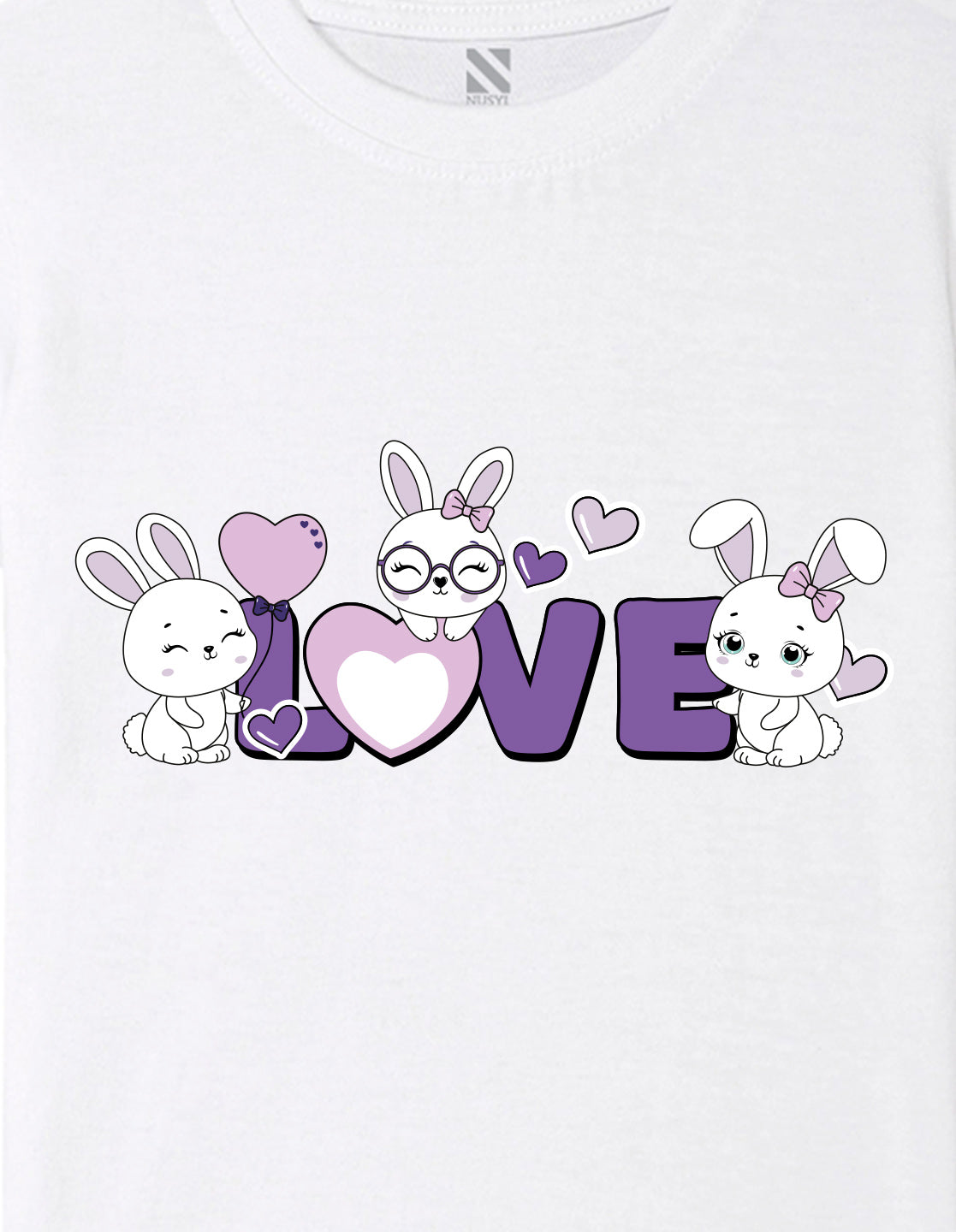 Nusyl Girl's White Love Text Printed Regular Fit T-Shirt