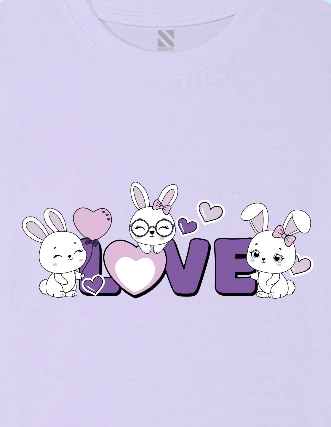 Nusyl Girl's Lilac Love Text Printed Regular Fit T-Shirt
