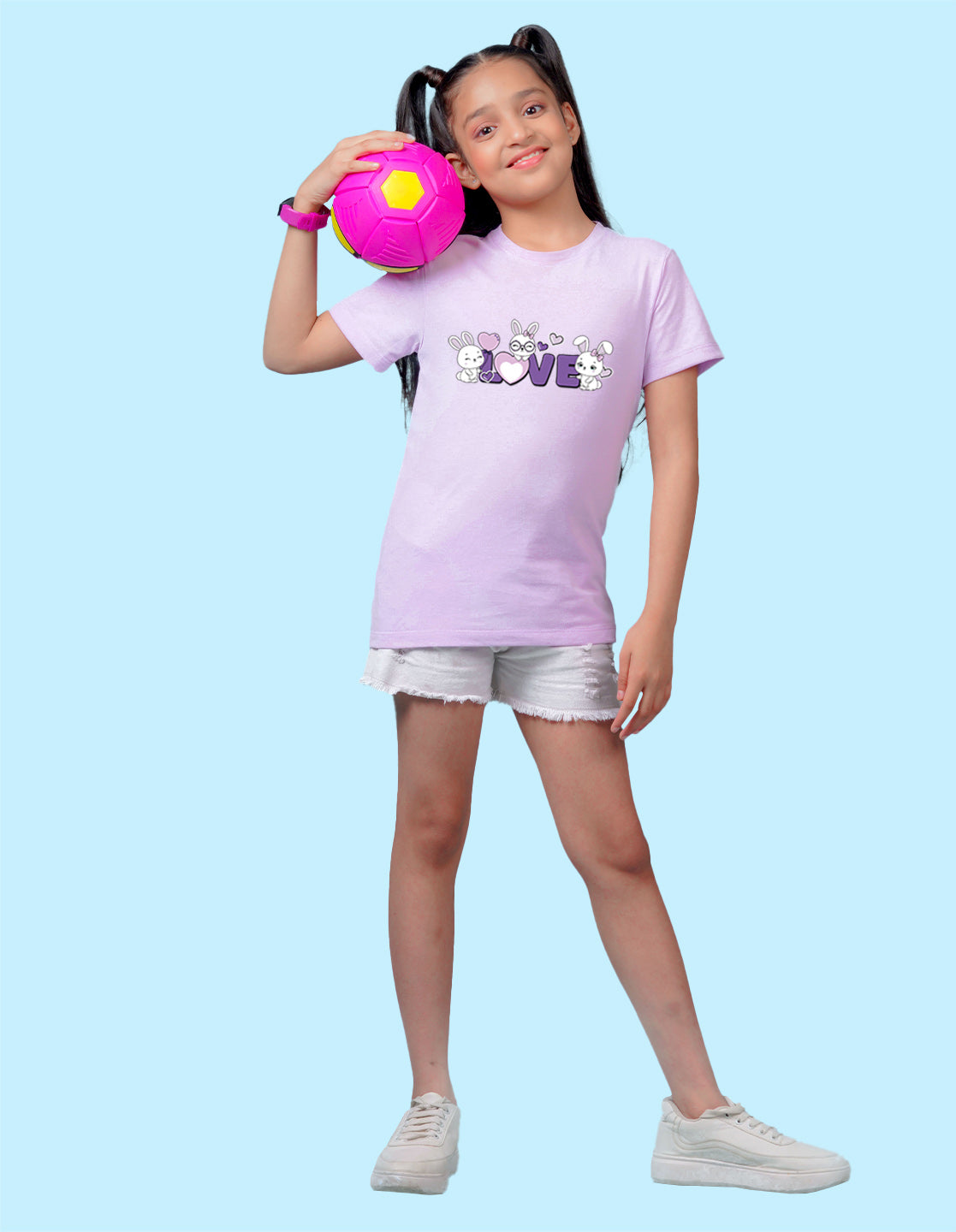 Nusyl Girl's Lilac Love Text Printed Regular Fit T-Shirt