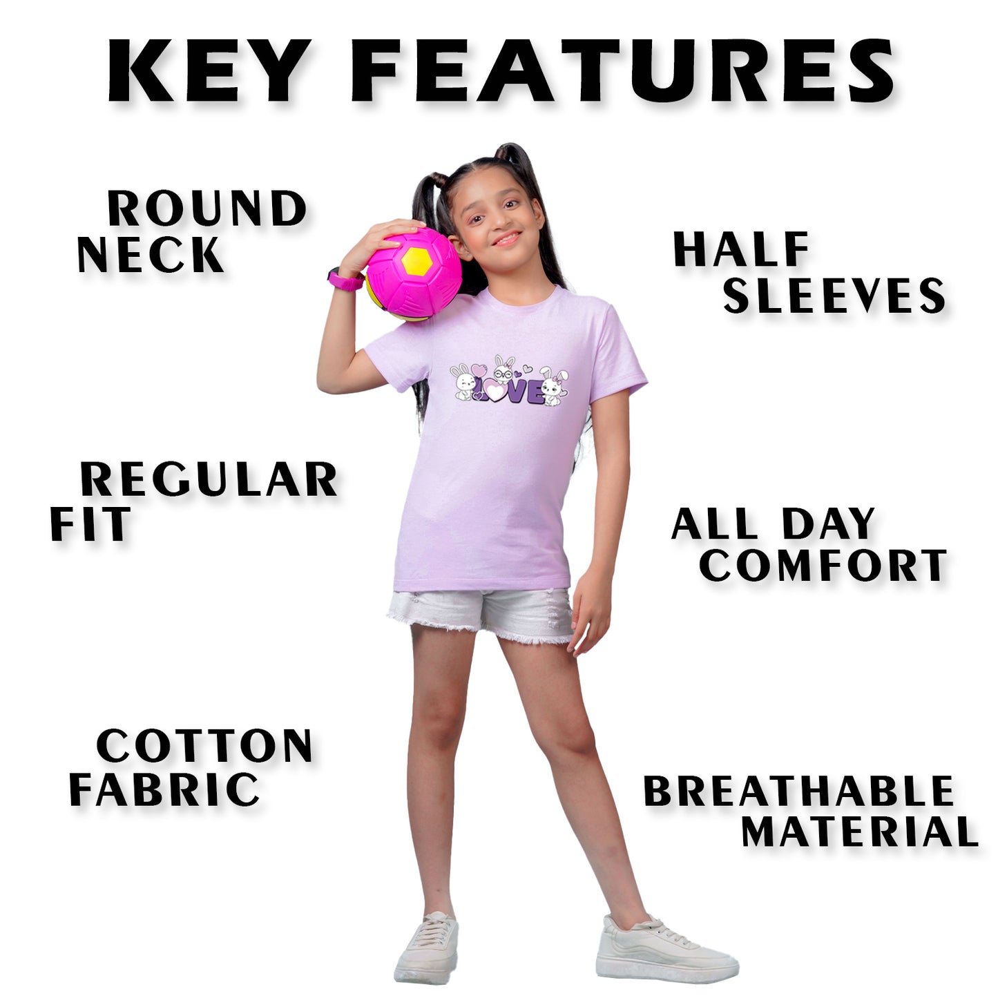 Nusyl Girl's Lilac Love Text Printed Regular Fit T-Shirt