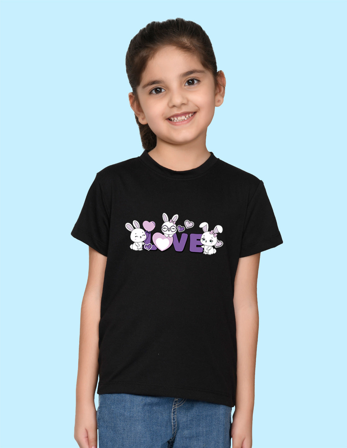 Nusyl Girl's Black Love Text Printed Regular Fit T-Shirt