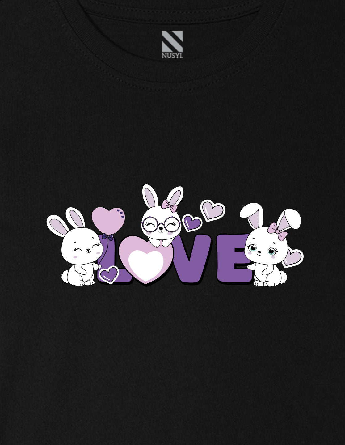 Nusyl Girl's Black Love Text Printed Regular Fit T-Shirt