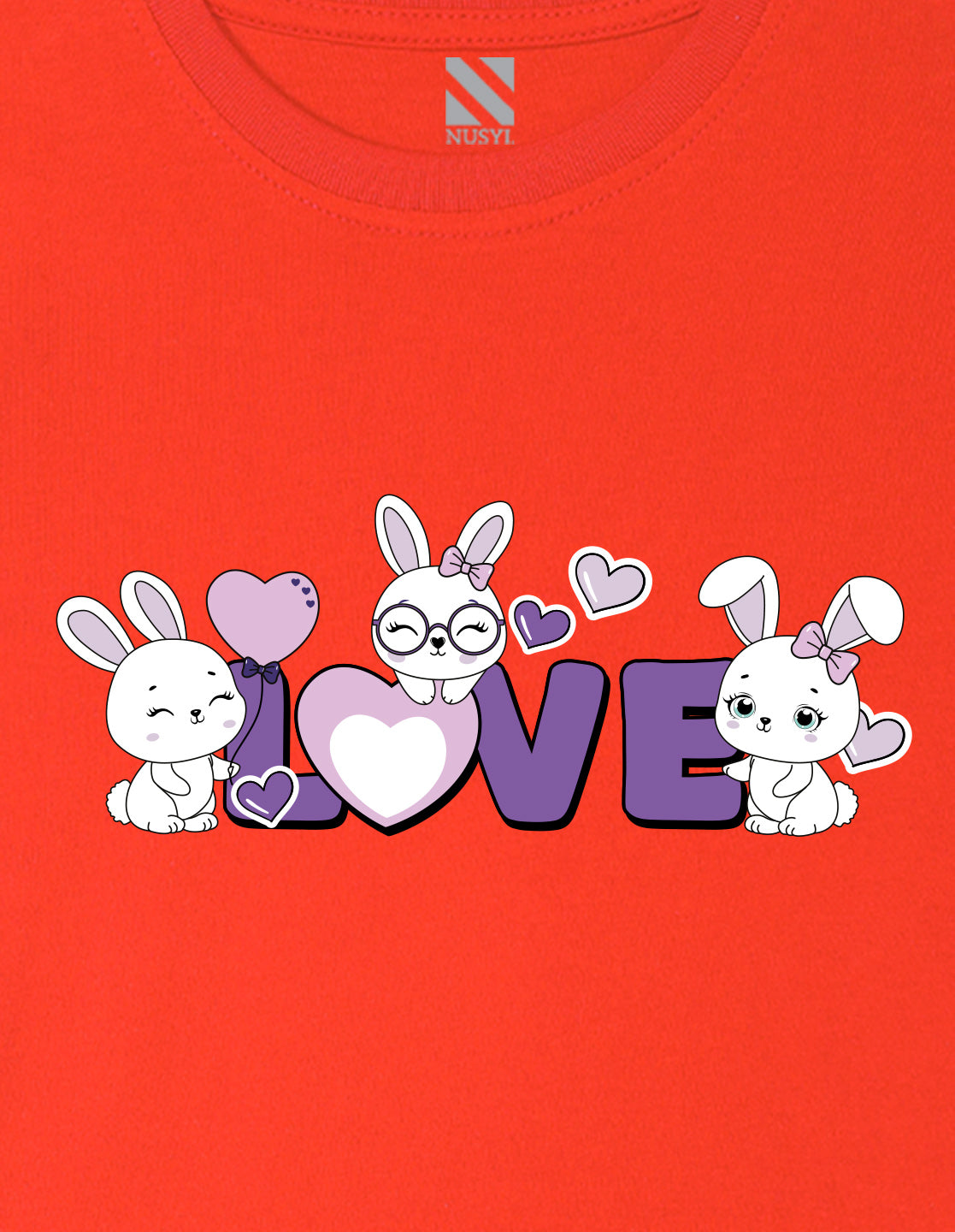 Nusyl Girl's Red Love Text Printed Regular Fit T-Shirt