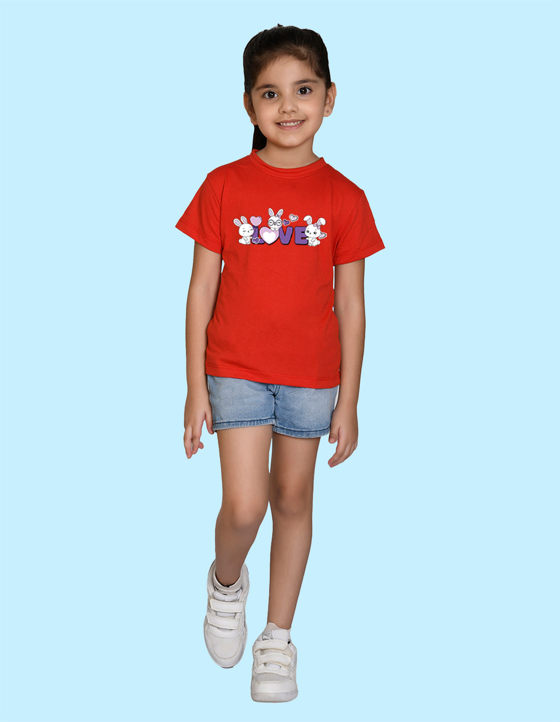 Nusyl Girl's Red Love Text Printed Regular Fit T-Shirt