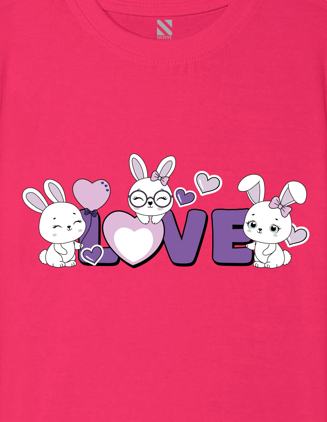 Nusyl Girl's Hot Pink Love Text Printed Regular Fit T-Shirt