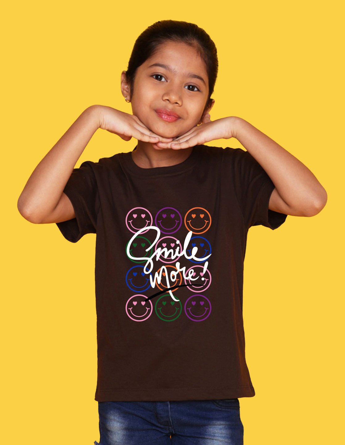 Nusyl Girl's Brown Smile More Text Printed Regular Fit T-Shirt