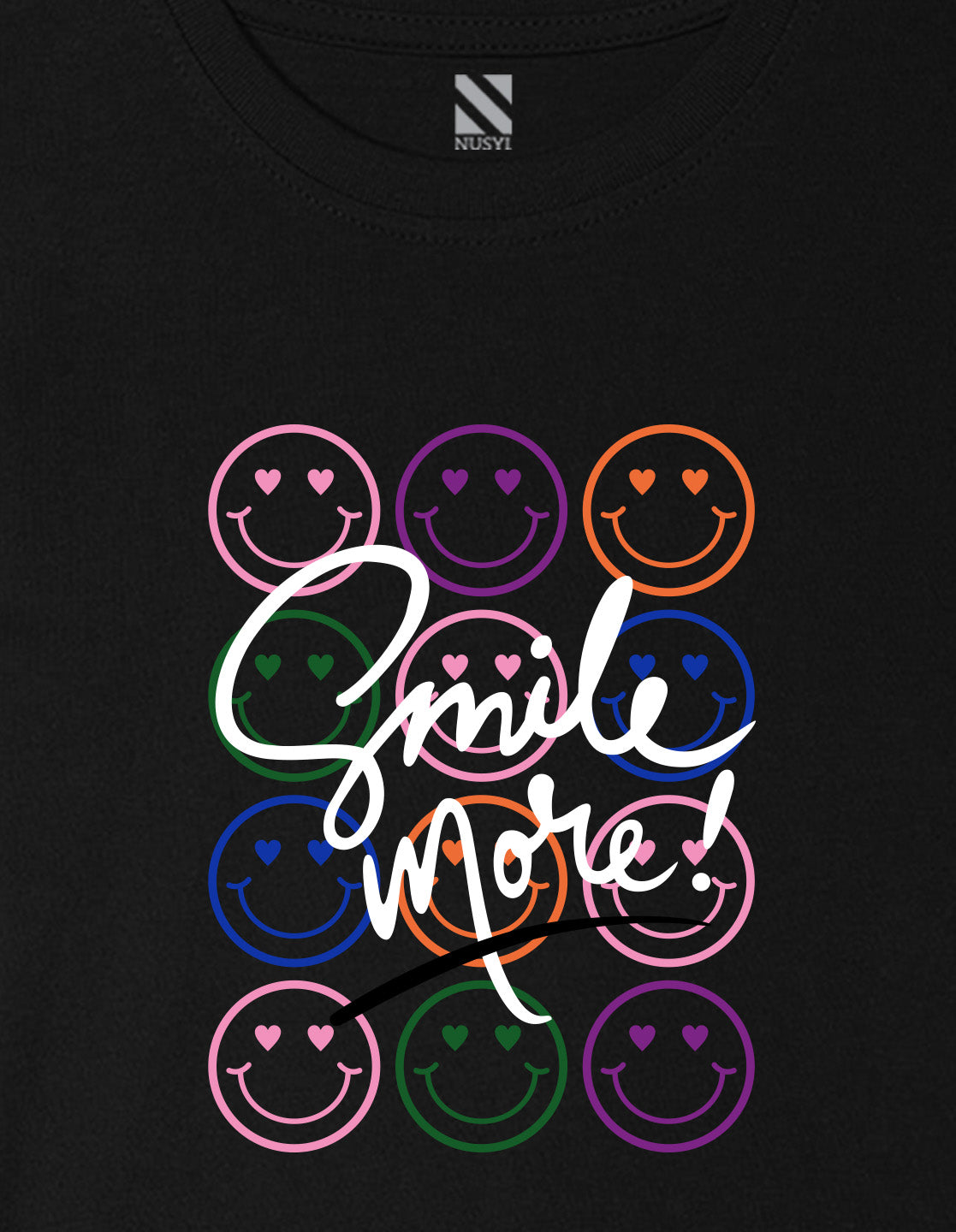 Nusyl Girl's Black Smile More Text Printed Regular Fit T-Shirt