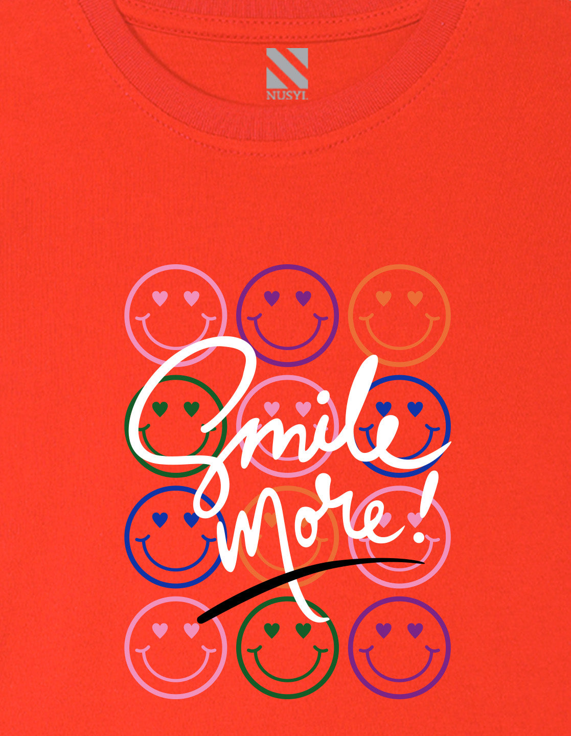 Nusyl Girl's Red Smile More Text Printed Regular Fit T-Shirt