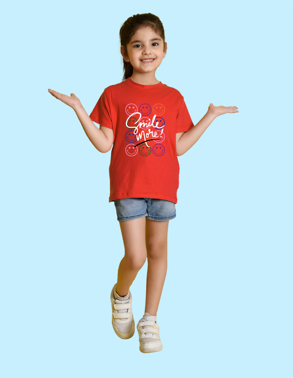 Nusyl Girl's Red Smile More Text Printed Regular Fit T-Shirt