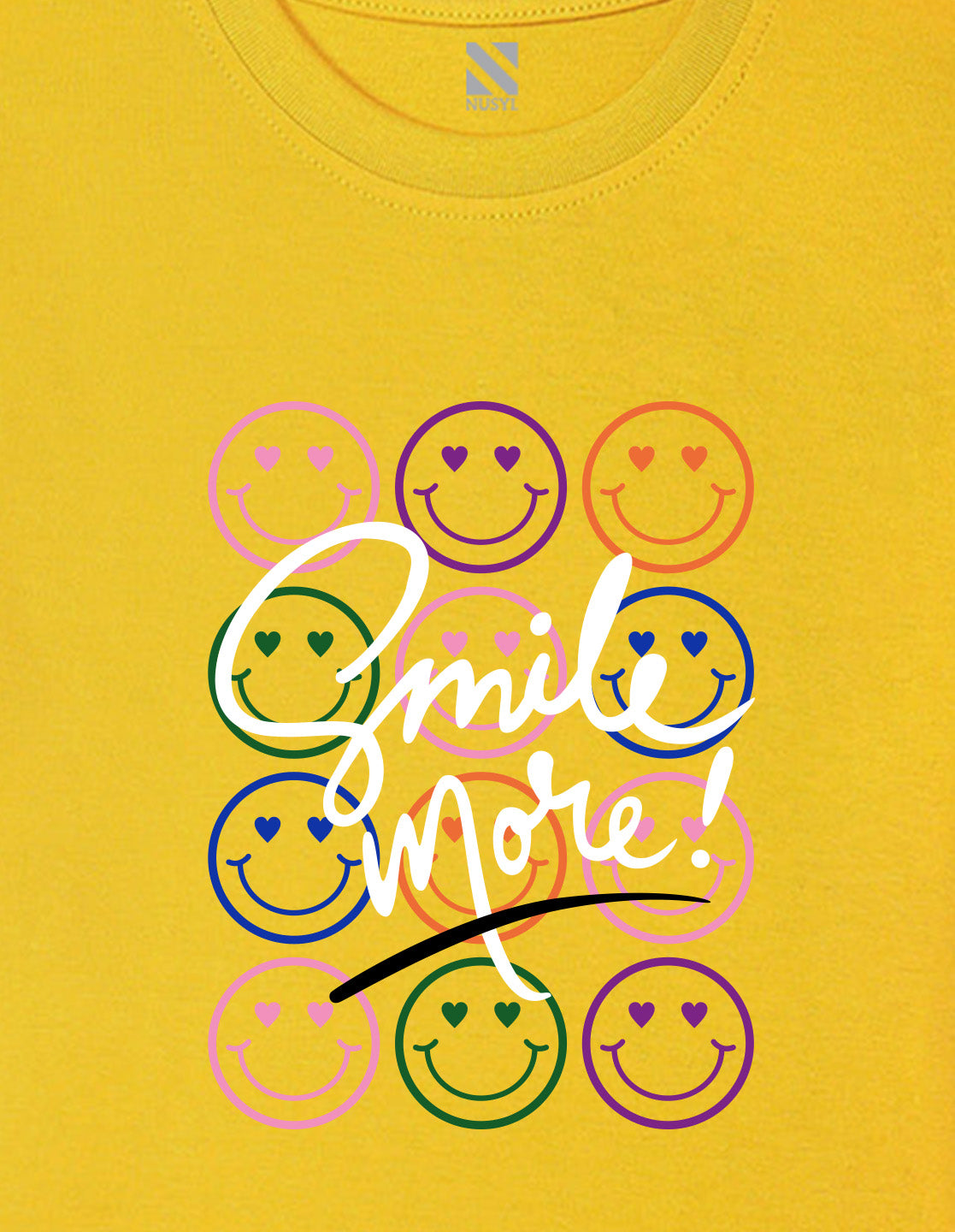Nusyl Girl's Yellow Smile More Text Printed Regular Fit T-Shirt