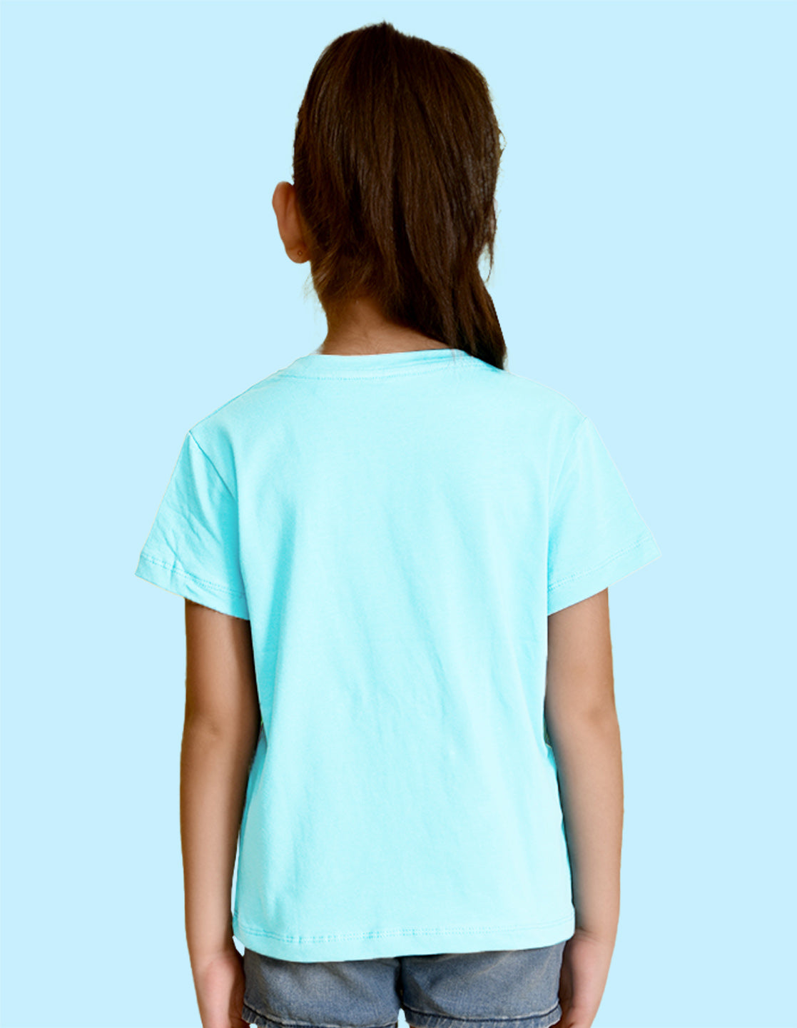 Nusyl Girl's Sky Blue Smile More Text Printed Regular Fit T-Shirt