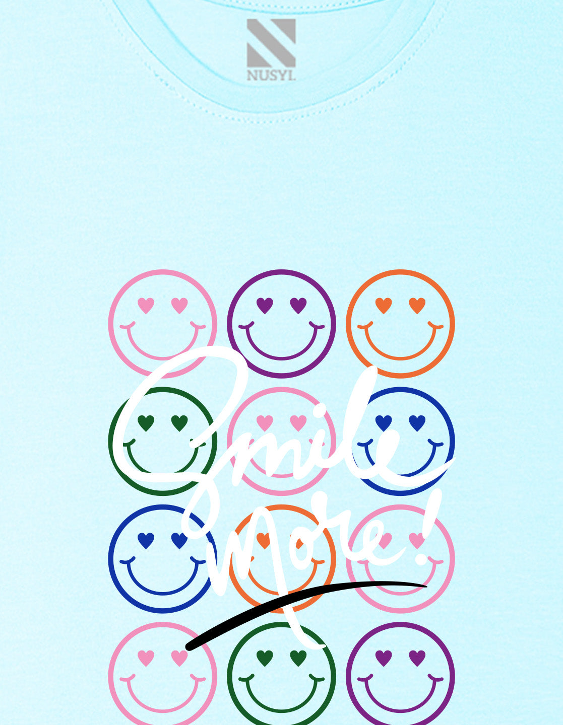 Nusyl Girl's Sky Blue Smile More Text Printed Regular Fit T-Shirt