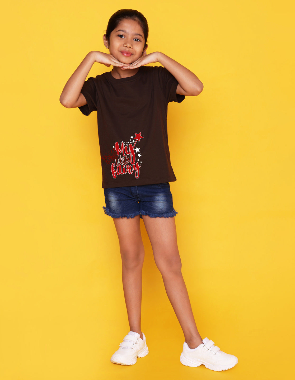 Nusyl Girl's Brown My Little Fairy Printed Regular Fit T-Shirt