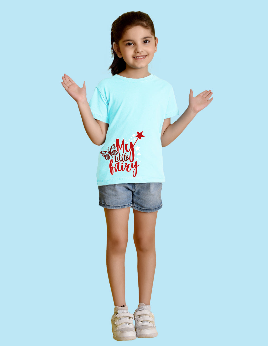 Nusyl Girl's Sky Blue My Little Fairy Printed Regular Fit T-Shirt