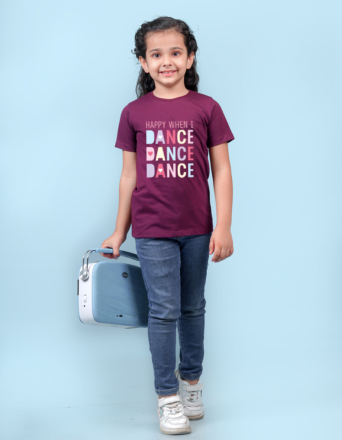 Nusyl Girl's Wine Happy When i Dance Text Printed Regular Fit T-Shirt