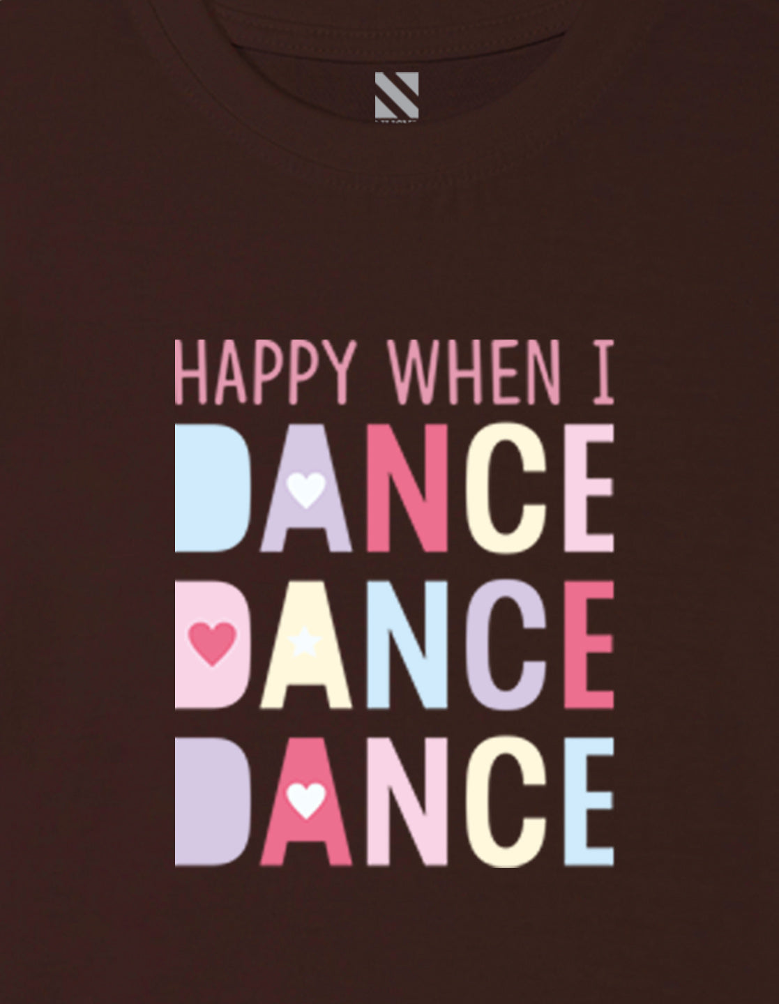 Nusyl Girl's Brown Happy When i Dance Text Printed Regular Fit T-Shirt