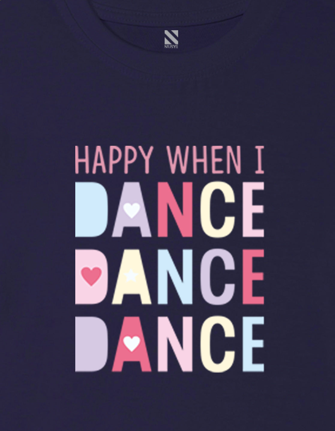 Nusyl Girl's Navy Blue Happy When i Dance Text Printed Regular Fit T-Shirt