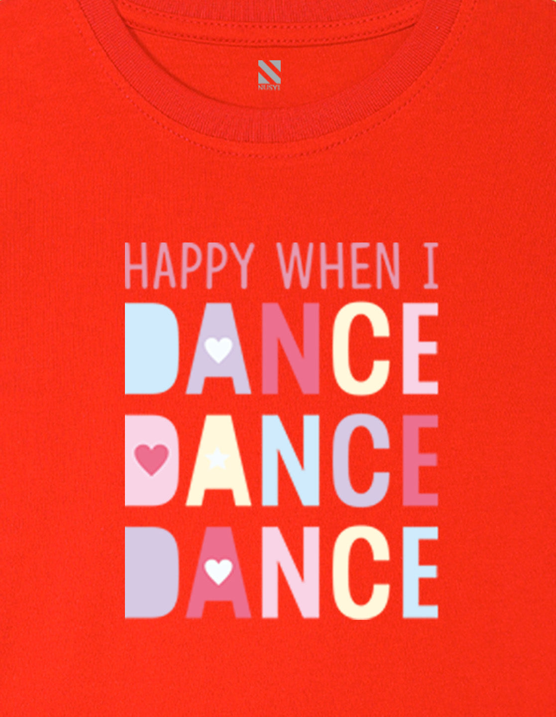 Nusyl Girl's Red Happy When i Dance Text Printed Regular Fit T-Shirt