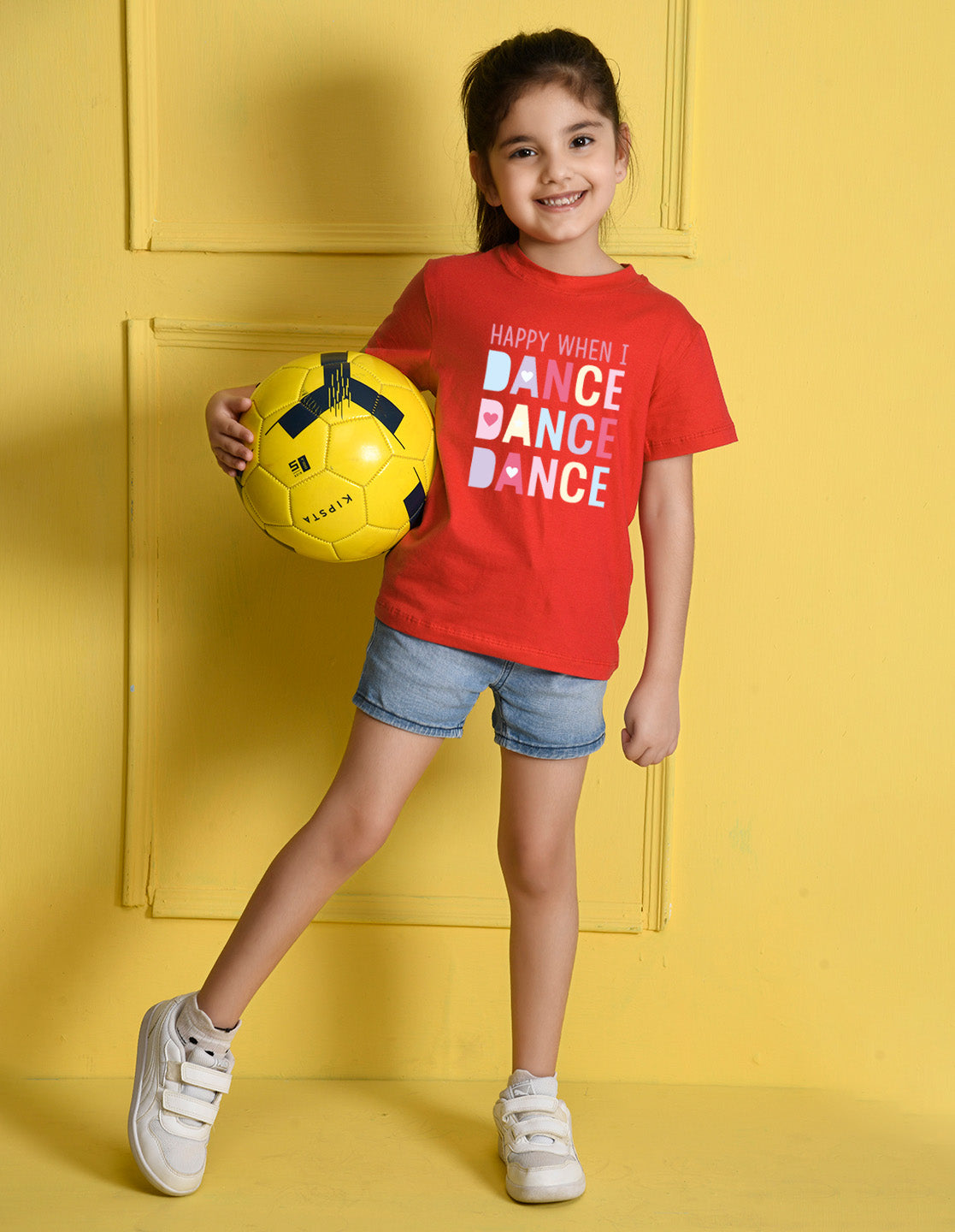 Nusyl Girl's Red Happy When i Dance Text Printed Regular Fit T-Shirt