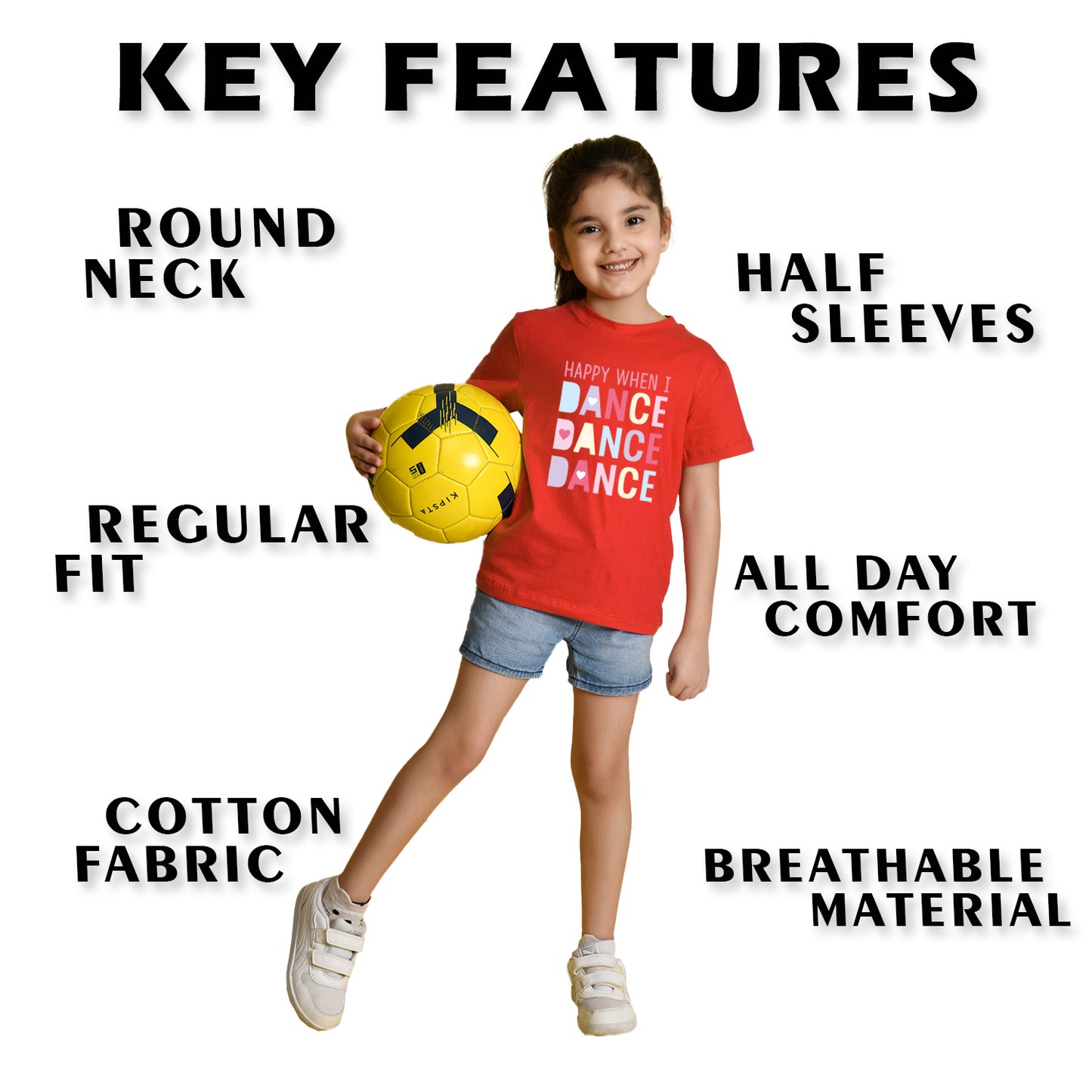 Nusyl Girl's Red Happy When i Dance Text Printed Regular Fit T-Shirt