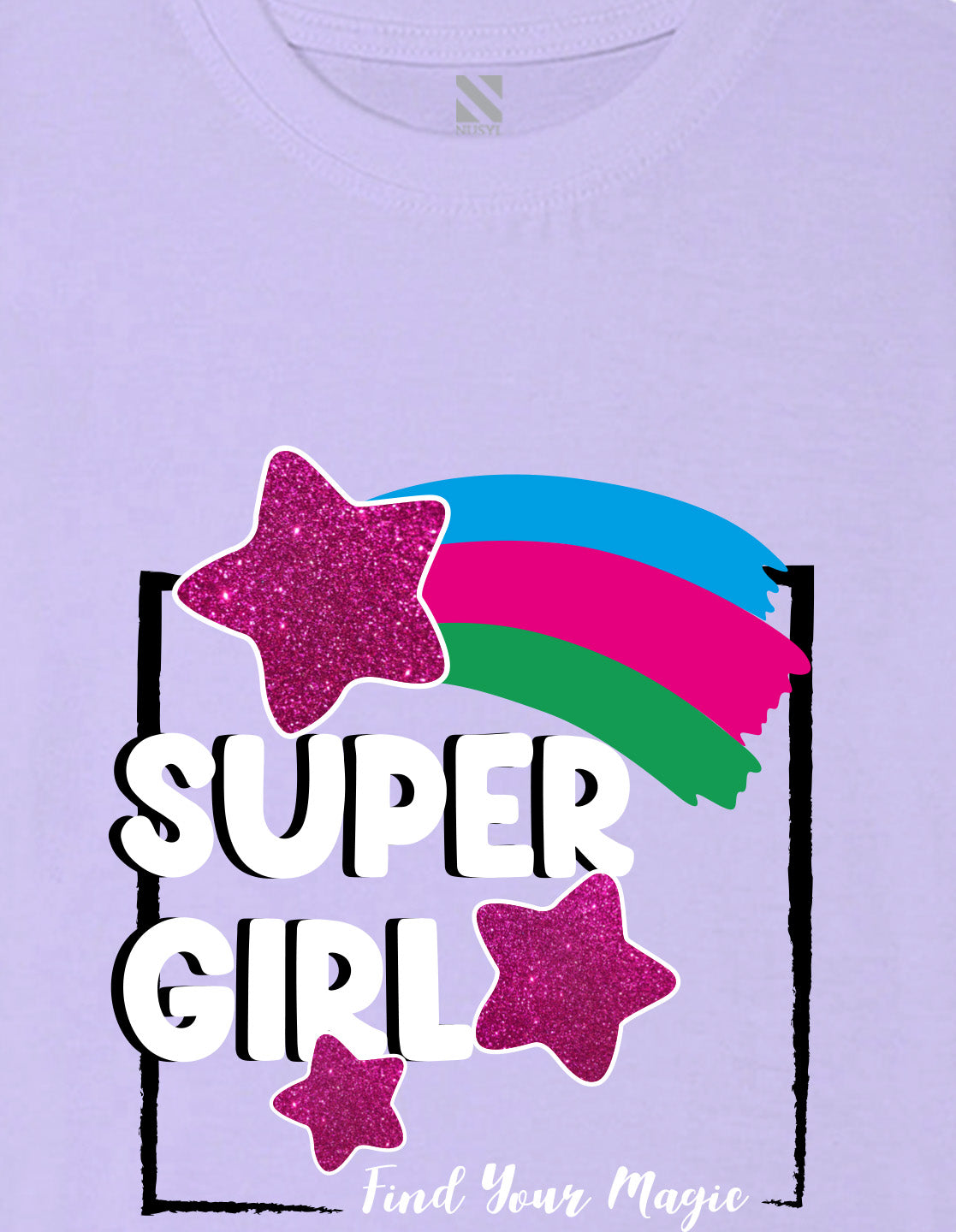 Nusyl Girl's Lilac Super Girl & Star Printed Regular Fit T-Shirt