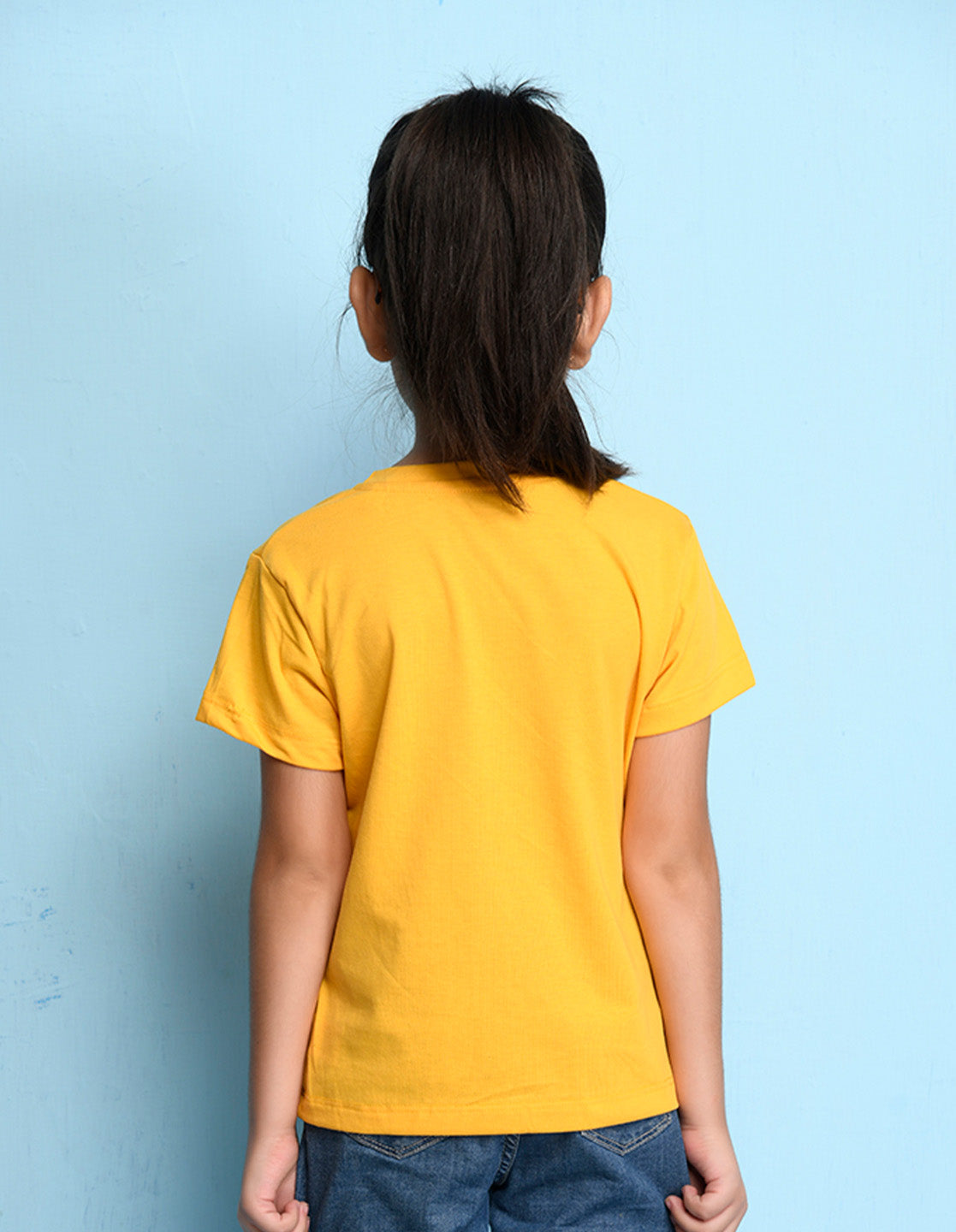 Nusyl Girl's Yellow Super Girl & Star Printed Regular Fit T-Shirt