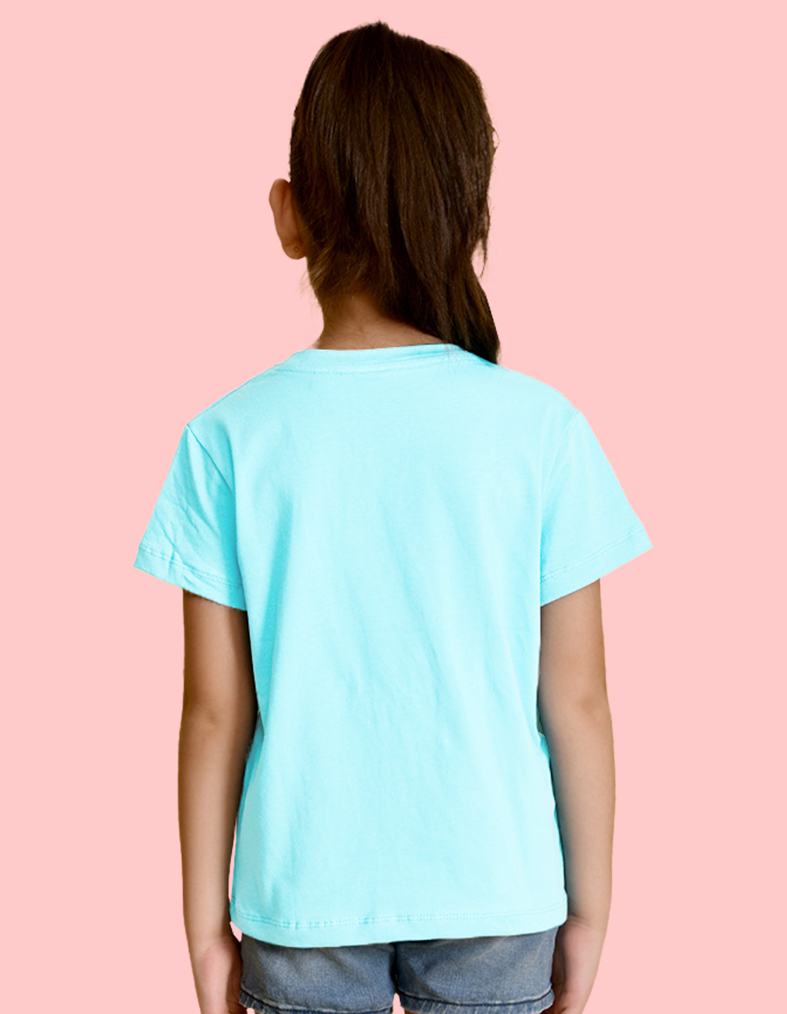 Nusyl Girl's Sky Blue Super Girl & Star Printed Regular Fit T-Shirt