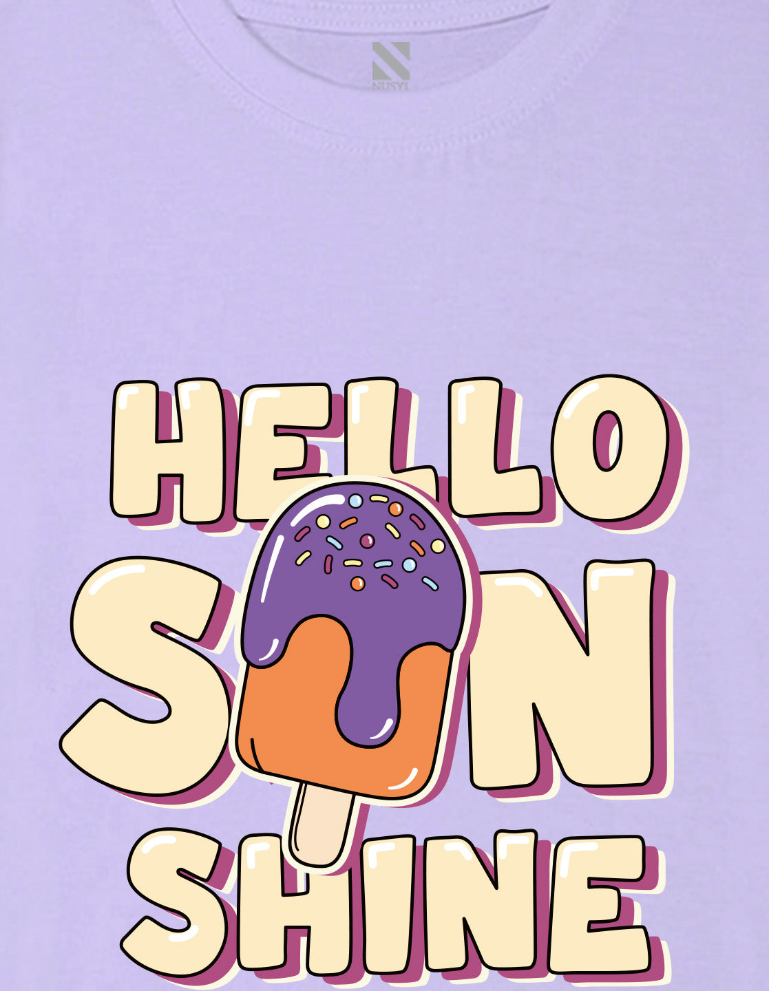 Nusyl Girl's Lilac Hello Sun Shine Text Printed Regular Fit T-Shirt