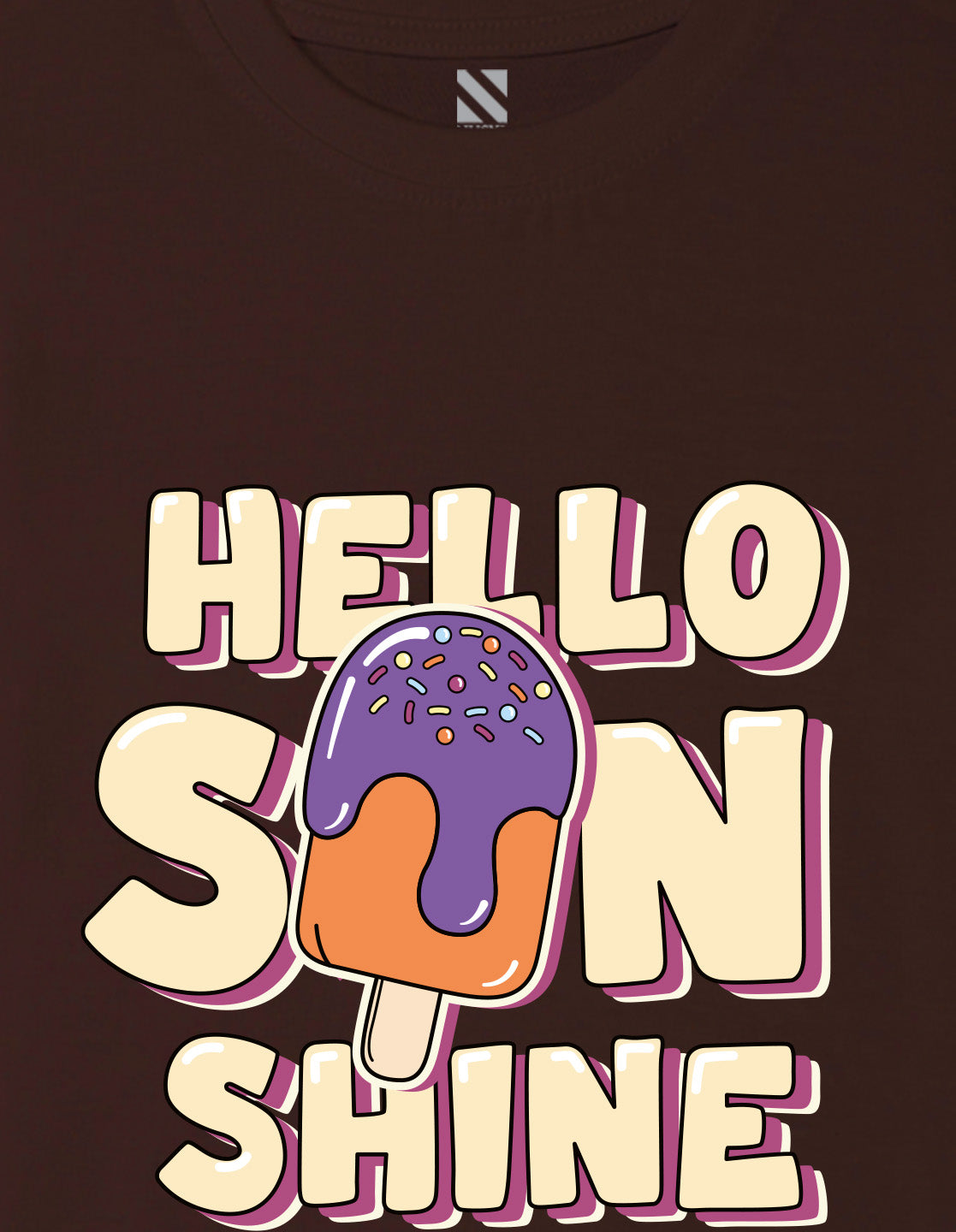 Nusyl Girl's Brown Hello Sun Shine Text Printed Regular Fit T-Shirt