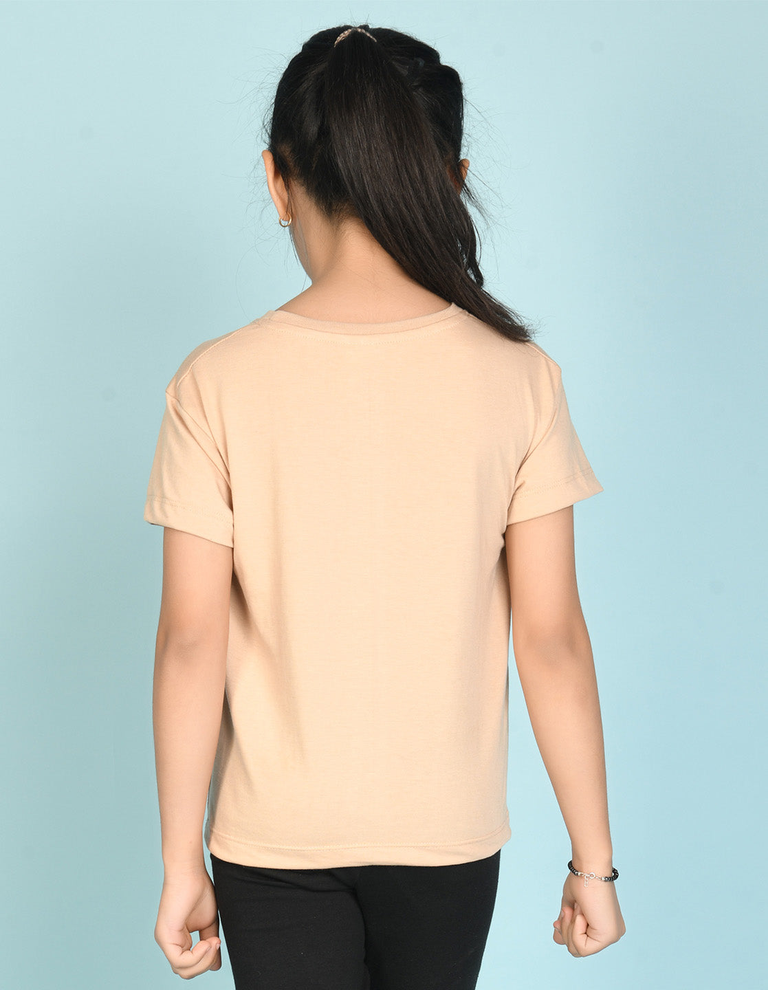 Nusyl Girl's Beige Hello Sun Shine Text Printed Regular Fit T-Shirt