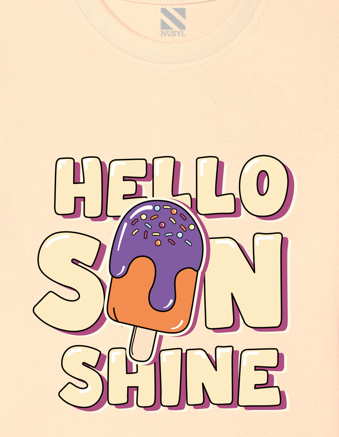 Nusyl Girl's Beige Hello Sun Shine Text Printed Regular Fit T-Shirt