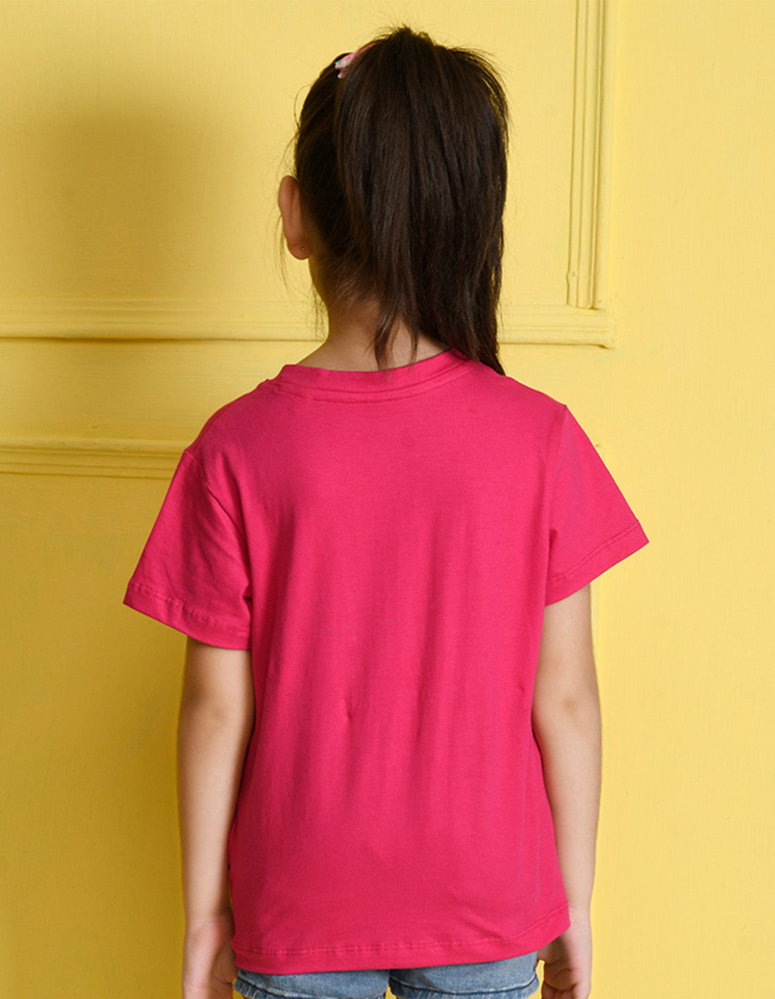 Nusyl Girl's Hot Pink Hello Sun Shine Text Printed Regular Fit T-Shirt