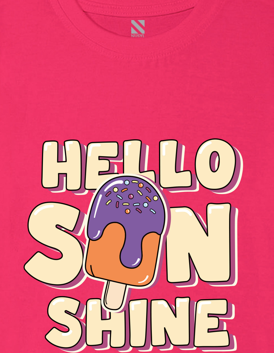 Nusyl Girl's Hot Pink Hello Sun Shine Text Printed Regular Fit T-Shirt
