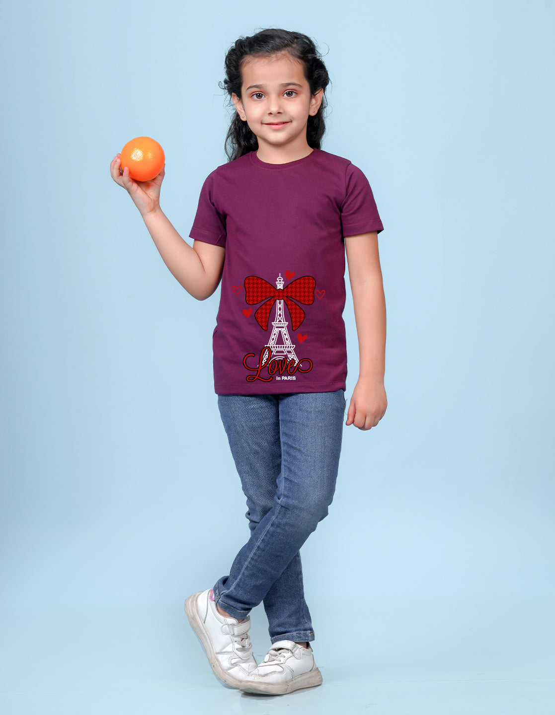 Nusyl Girl's Wine Eiffel Tower & Text Printed Regular Fit T-Shirt