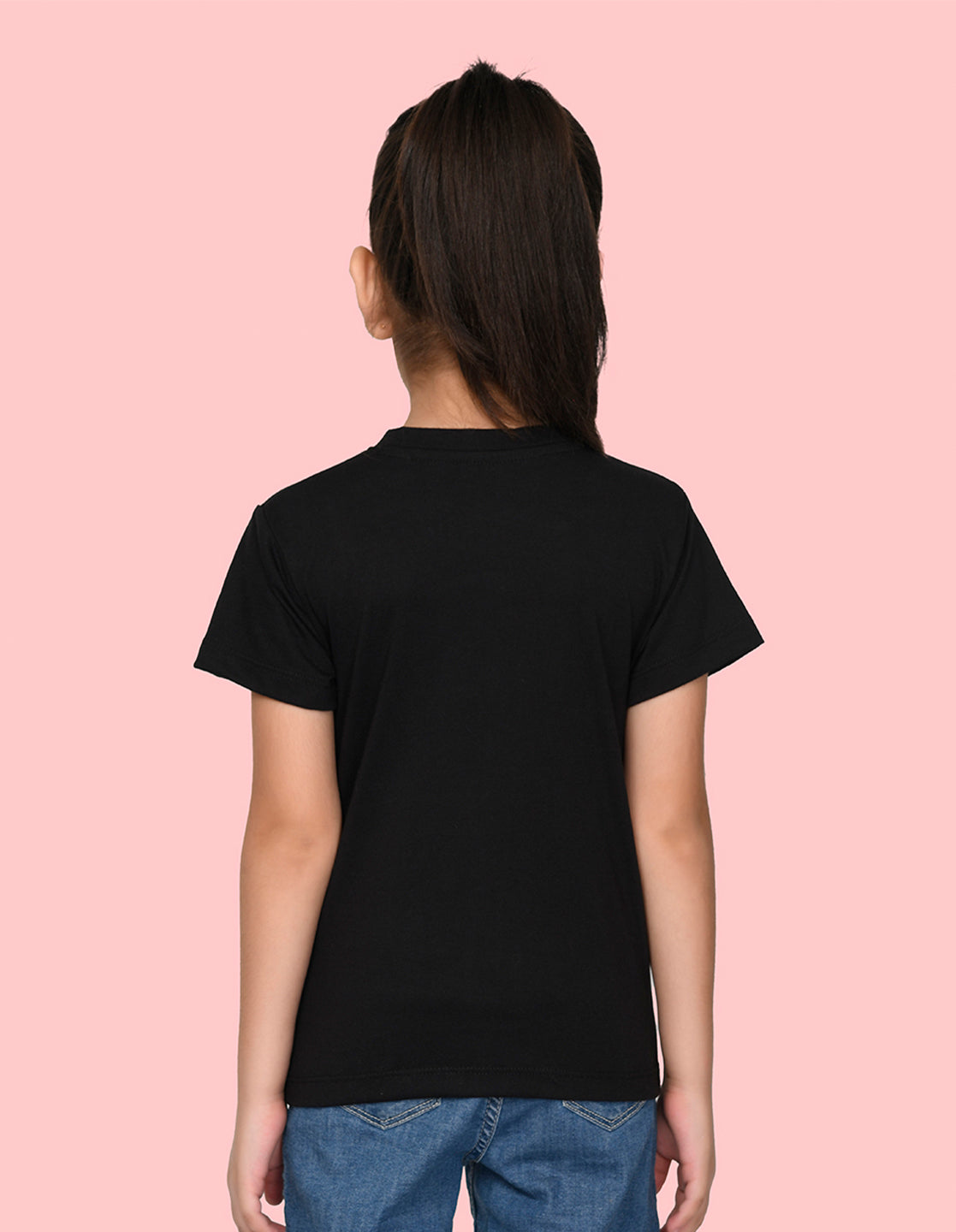 Nusyl Girl's Black Eiffel Tower & Text Printed Regular Fit T-Shirt