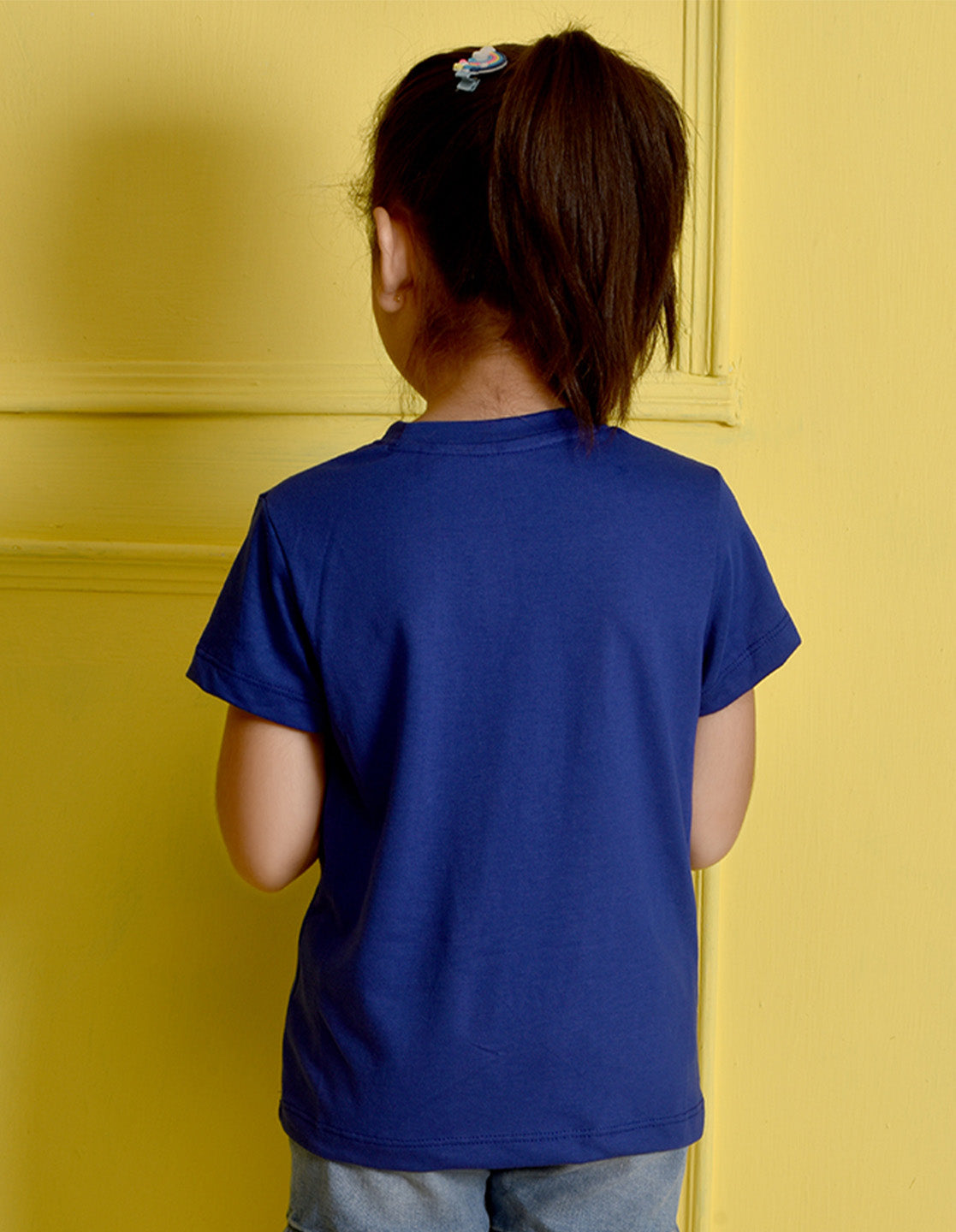 Nusyl Girl's Royal Blue Eiffel Tower & Text Printed Regular Fit T-Shirt
