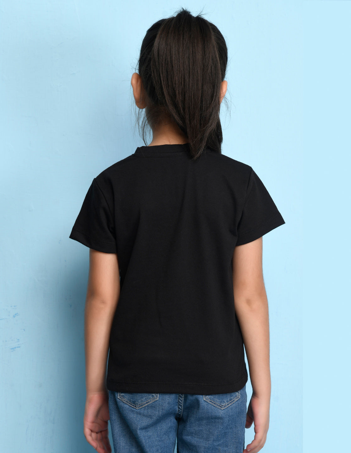 Nusyl Girl's Black Cute Girl & Text Printed Regular Fit T-Shirt