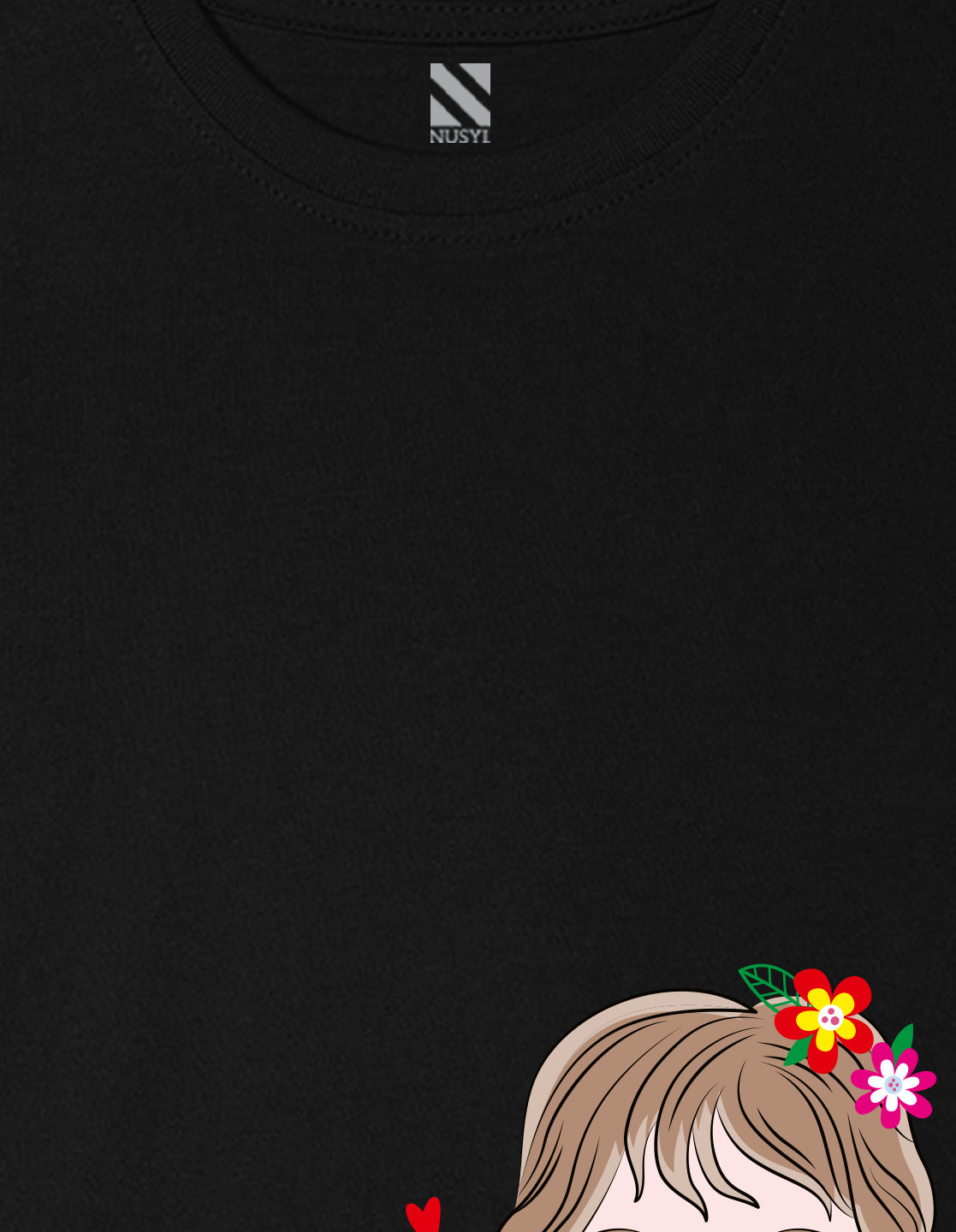 Nusyl Girl's Black Cute Girl & Text Printed Regular Fit T-Shirt
