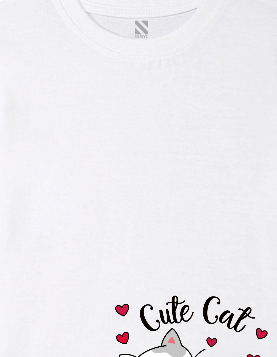 Nusyl Girl's White Cute cat Printed Regular Fit T-Shirt